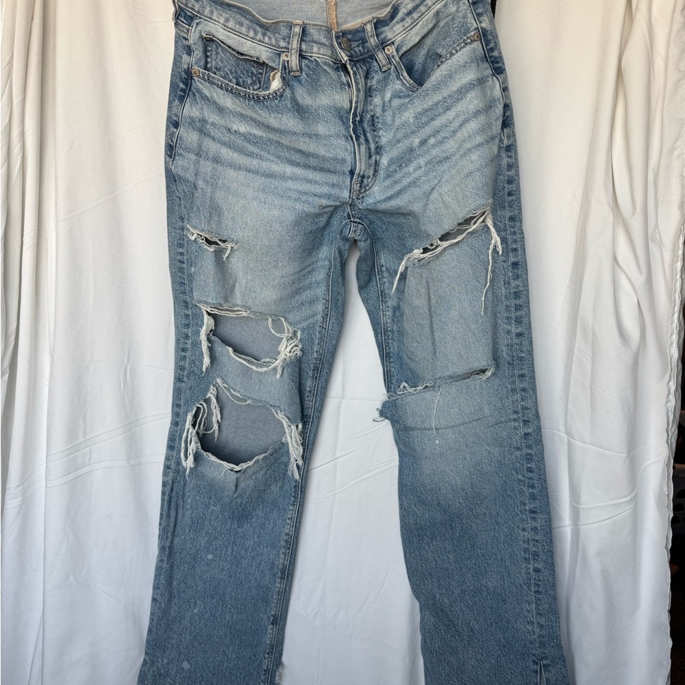 American Eagle Outfitters Light Blue Ripped Straight Leg Jeans